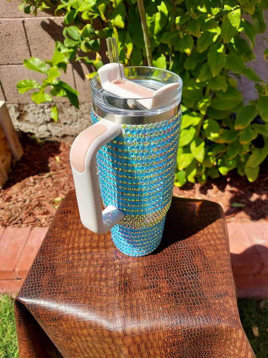 Mermaid Blue and Lux AB Rhinestone Tumbler